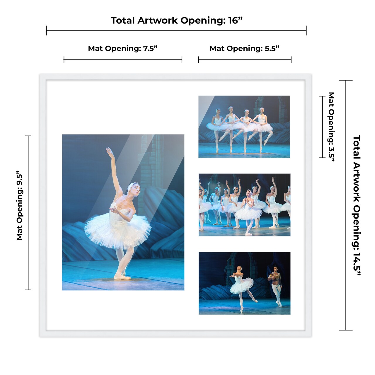 White Finish Collage Frame - White Mat, 20 Frame Sizes to Choose From, UV Acrylic, Wall Hanging Hardware, Vertical or Horizontal Display